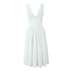 Sexy Elegant Sleeveless Deep V Neck White Dresses