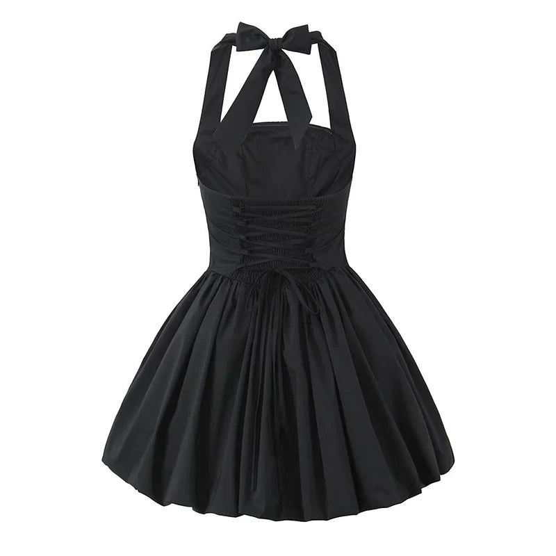 Sexy Backless Pleated Hem Halter Ball Gown Dresses