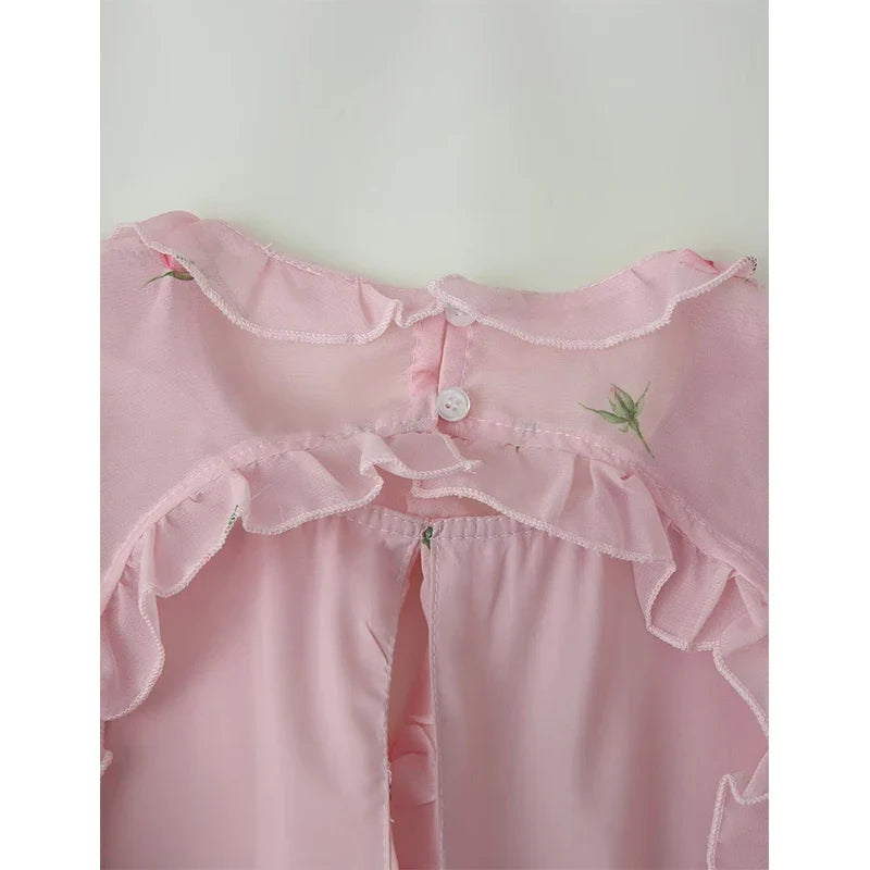 Sweet Girls Pink Ditsy Floral Chiffon Mini Dresses