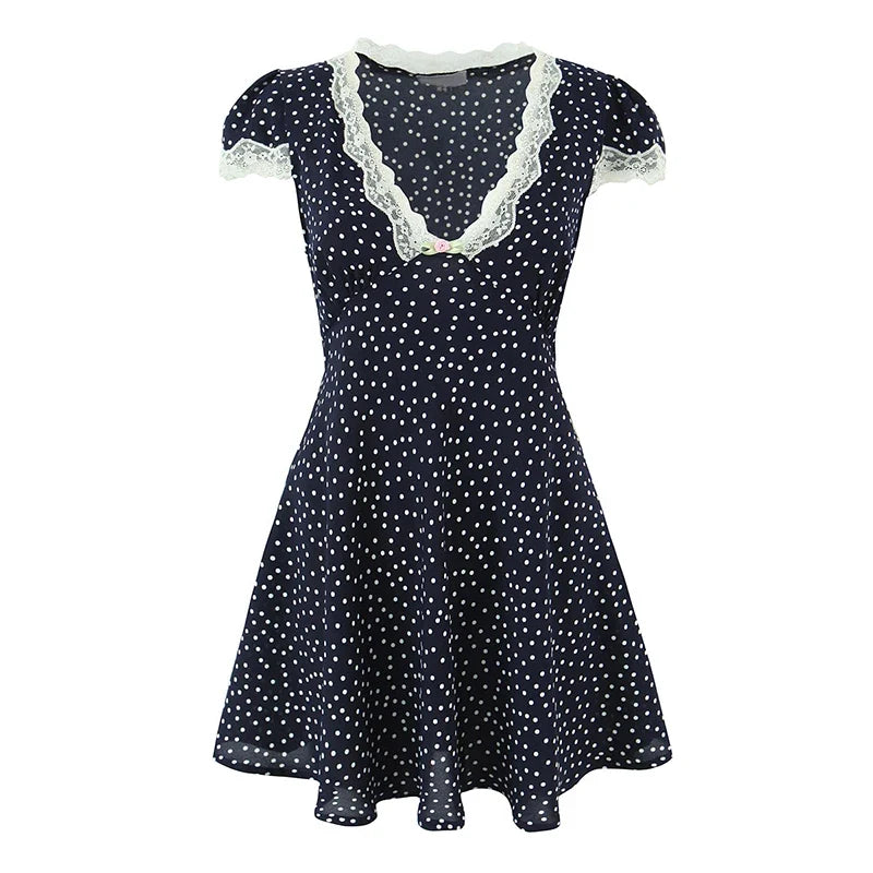 Navy Blue Polka Dot Mini Dresses