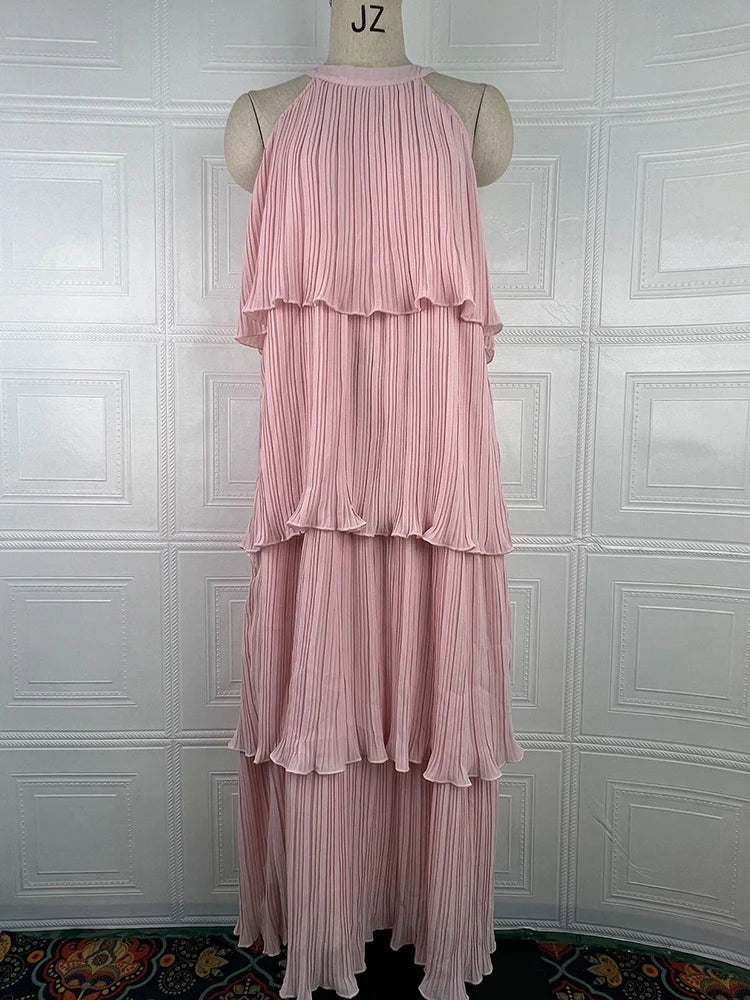 Summer Halter Neck Sleeveless Chiffon Ruffle Elegant Dresses