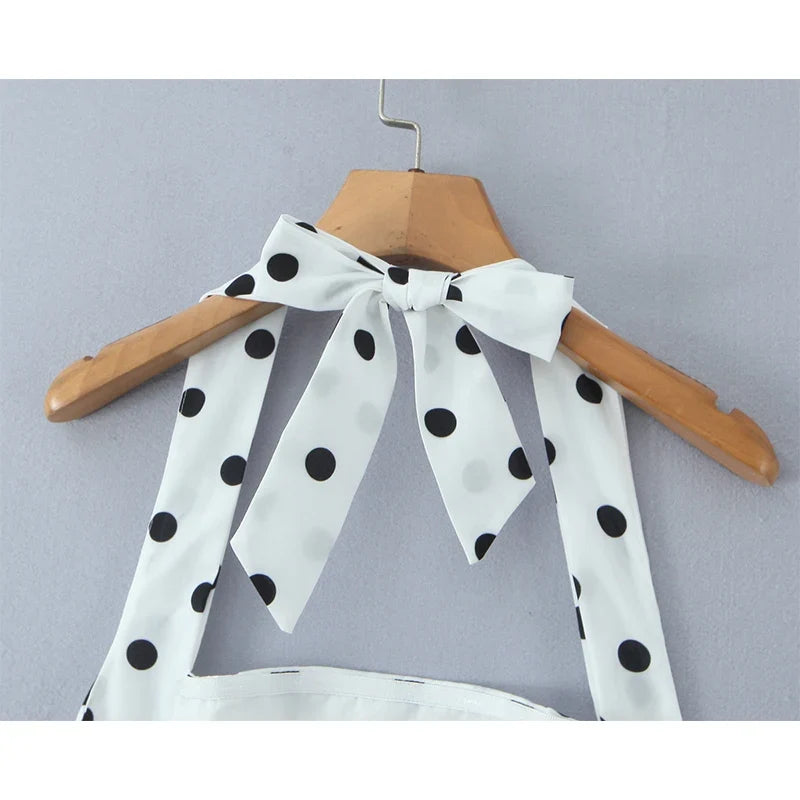 Sexy Backless Polka Dot White Halter Ball Gown Dresses