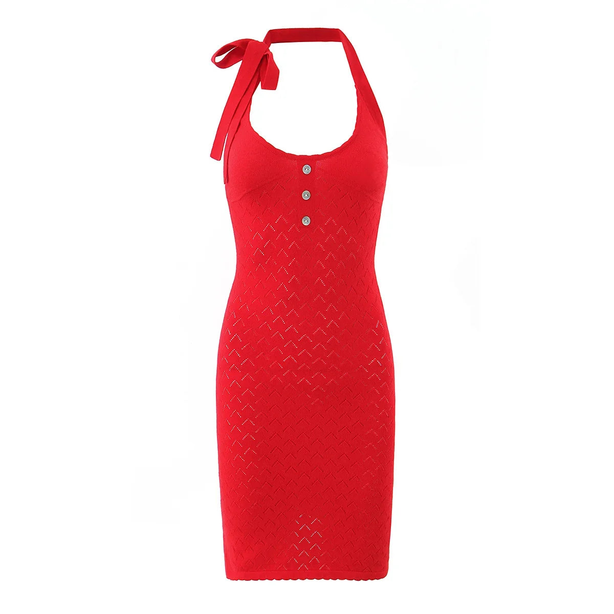 Summer Fit Slim Backless Halter Red Knit Dresses Bodycon Mini Sexy Dress