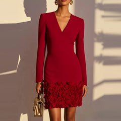 Flower Patchwork High Waist Spring Autumn Dresses