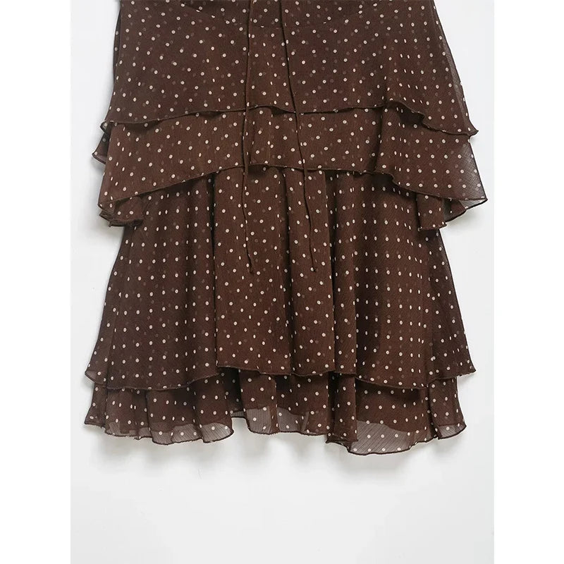 Summer Brown Polka Dot Halter Mini Dresses