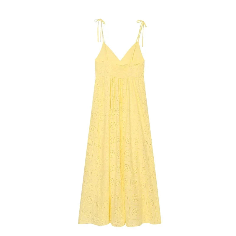 Summer Hollow Out Embroidery Sling Midi Dresses