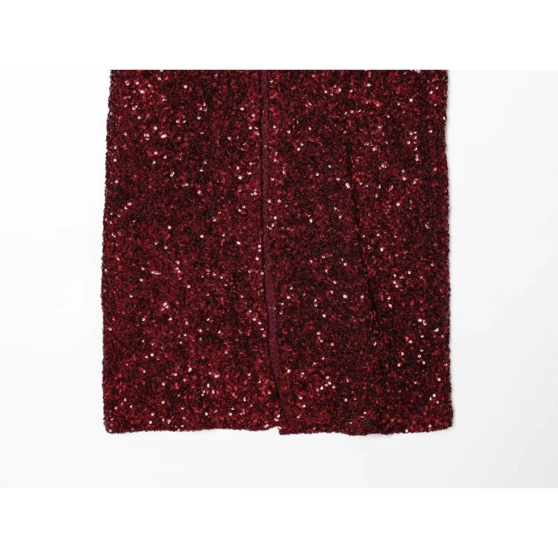 Backless Halter V Neck Sequin Long Dresses
