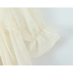 Spring Summer Floral Embroidery Loose Short Dresses Long Sleeve Casual Holiday Dresses