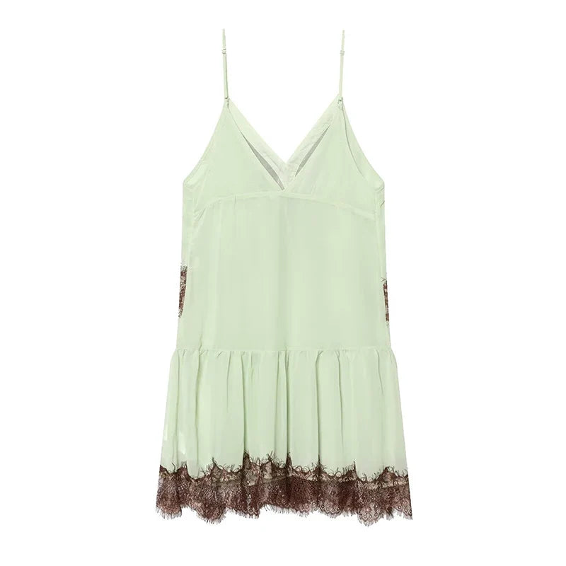 Lace Patchwork Deep V Neck Sling Sexy Dresses