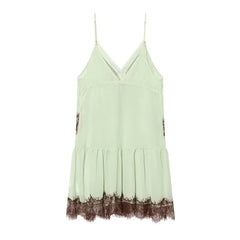 Lace Patchwork Deep V Neck Sling Sexy Dresses