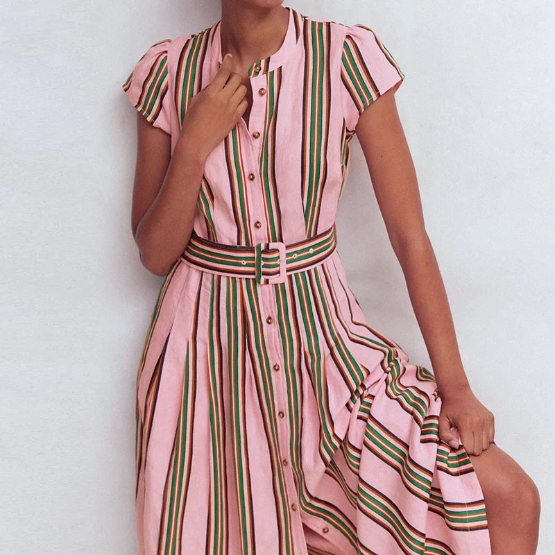 Striped Printed Split Long Dresses