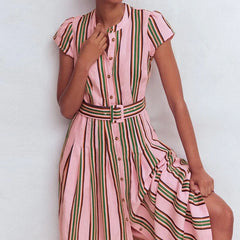 Striped Printed Split Long Dresses