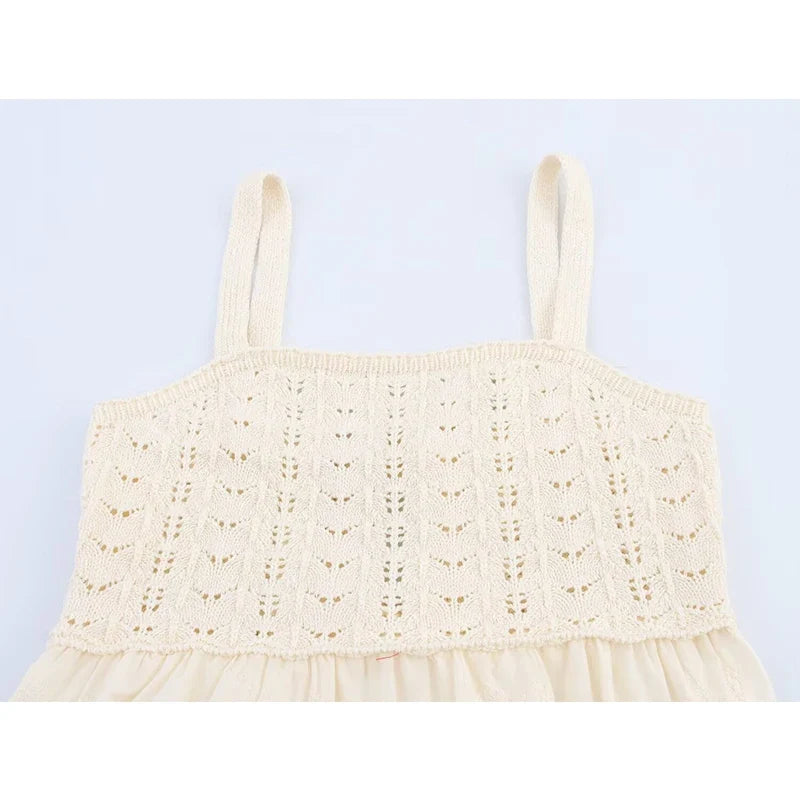 Sexy Spaghetti Straps Knit Patchwork Embroidery Dresses