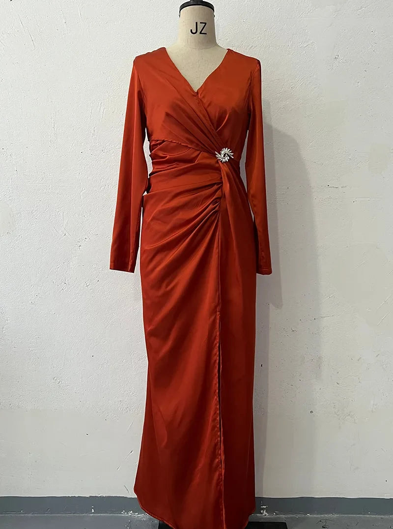 Beach Vacation V-neck Long Sleeved Cross Slim Fit Dresses