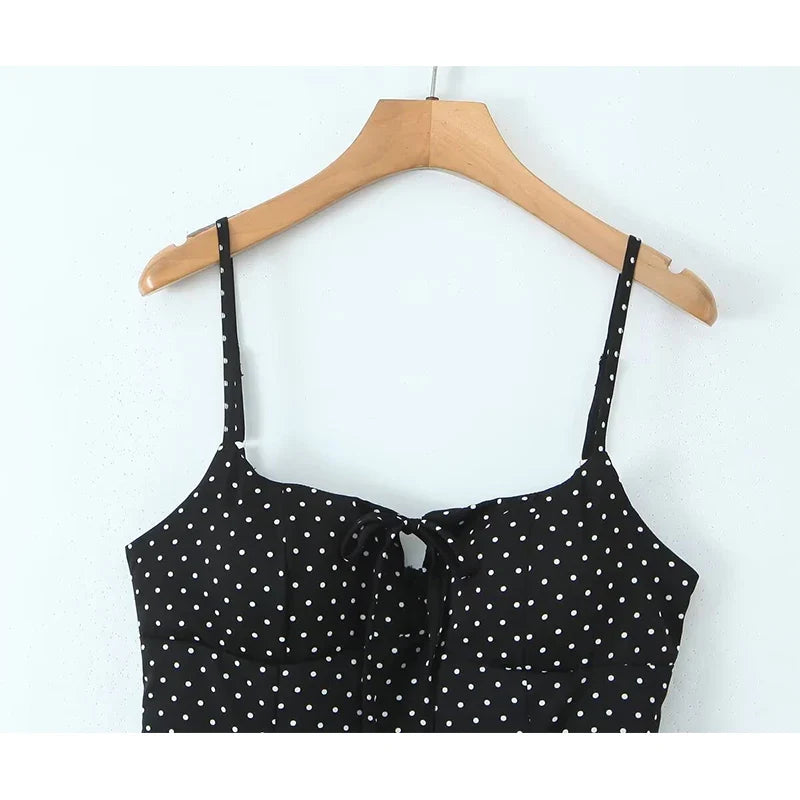 Lace Spliced Polka Dot Sexy Sling Mini Dresses