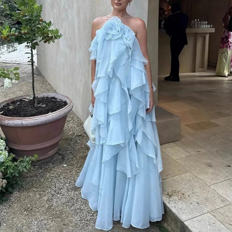 Sexy Halter Flower Swing Long Dresses