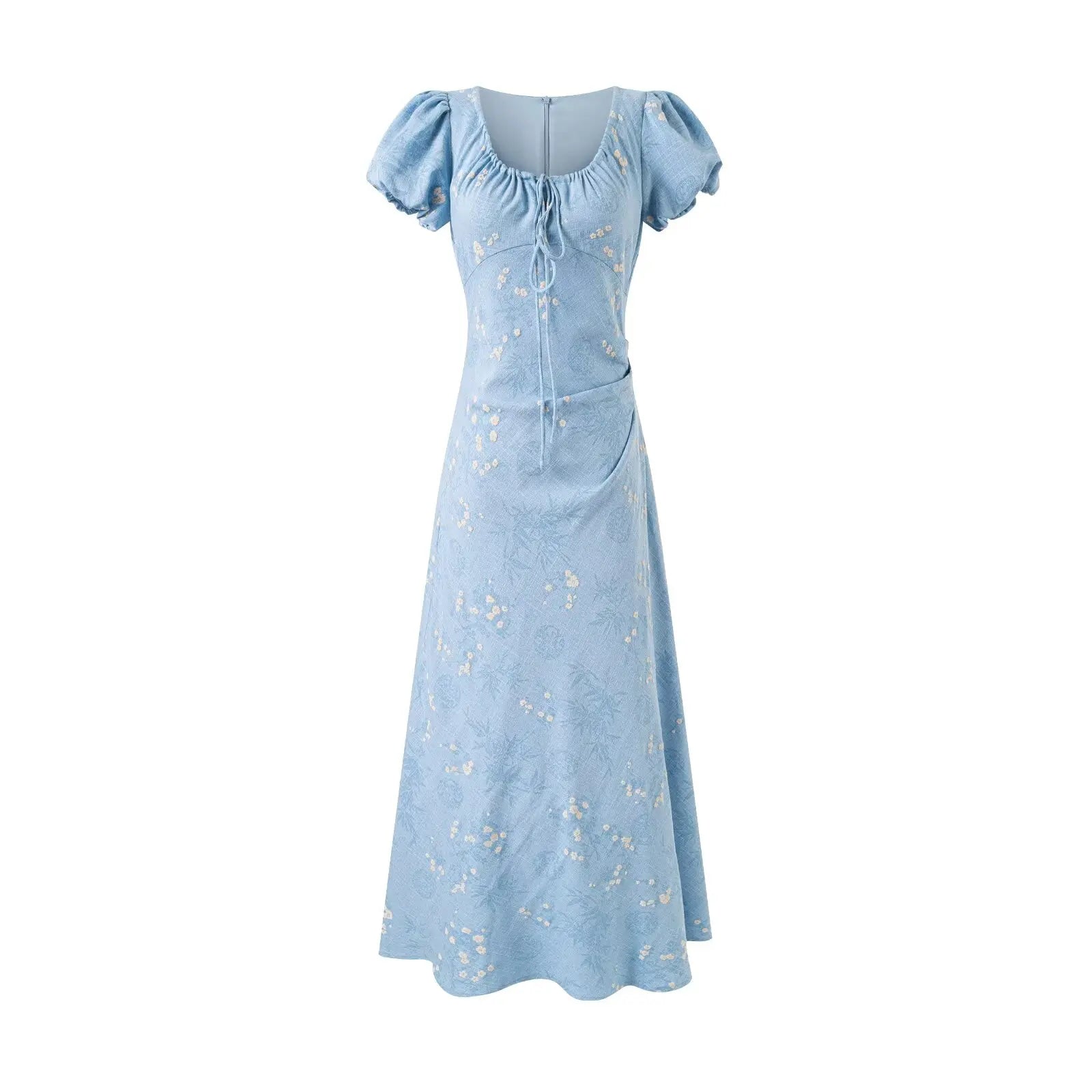 French Style Floral Print Elegant Dresses Vintage Puff Sleeve A-line Slim Summer Dresses