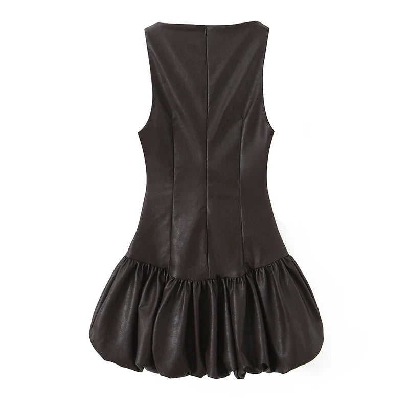 O Neck Sleeveless Faux Leather Short Jumpsuit