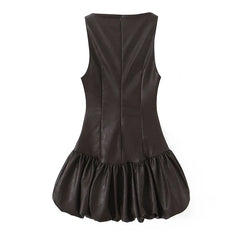 O Neck Sleeveless Faux Leather Short Jumpsuit