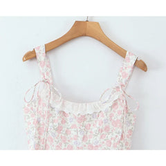 Sweet Elegant O Neck Sleeveless Lace Spliced Floral Print Dresses