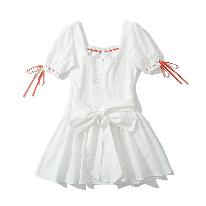 Hollow Out Embroidery Floral White Dresses