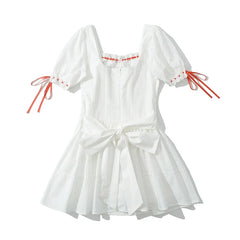 Hollow Out Embroidery Floral White Dresses