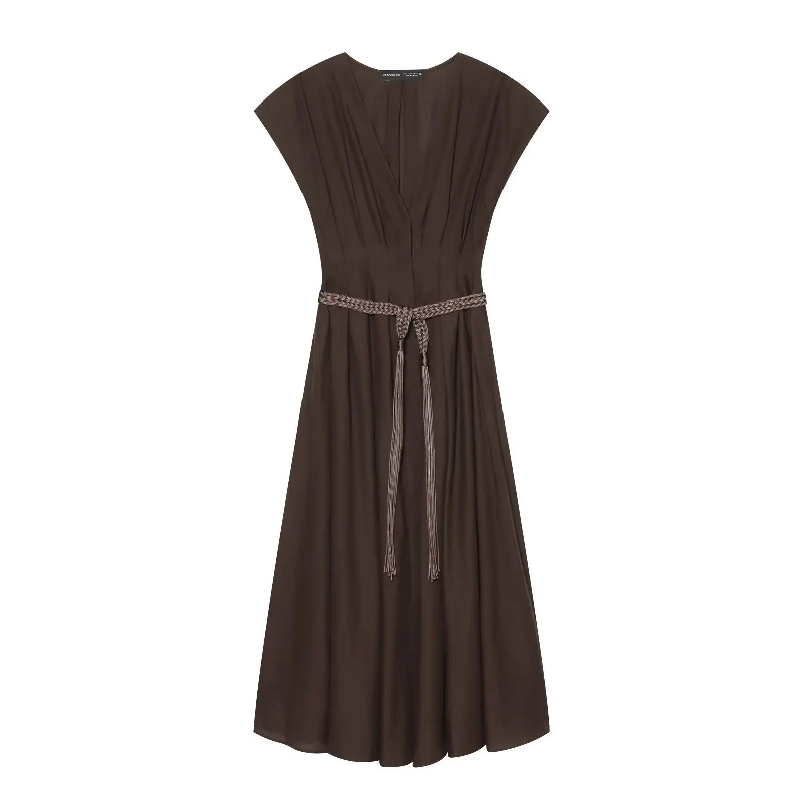 Short Sleeve V Neck With Belt Midi Dresses