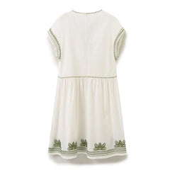 Summer V Neck Casual Loose Floral Embroidered Short Dresses