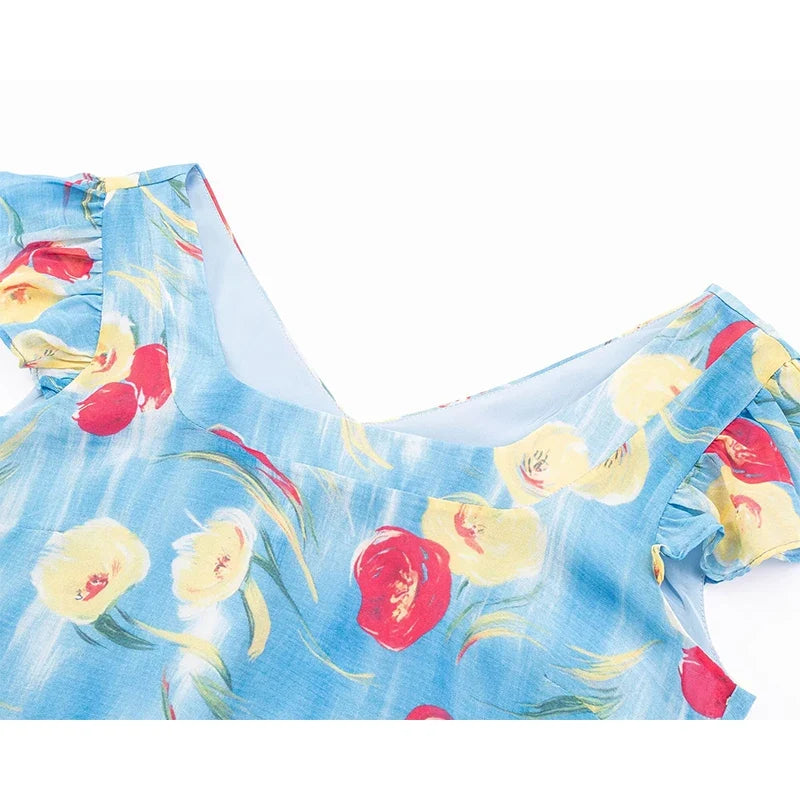 French Vacation Style Square Neck A-line Summer Dresses