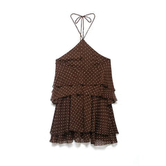 Summer Brown Polka Dot Halter Mini Dresses