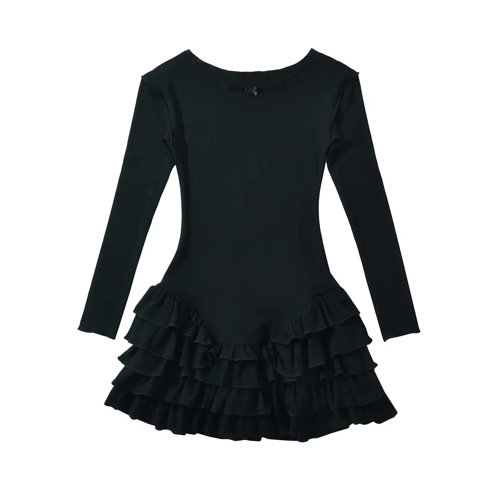 Y2k Long Sleeve O Neck Ruffle Dresses Spring Basics Vestidos Mujer Spicy Girl Style Sexy Mini Dress