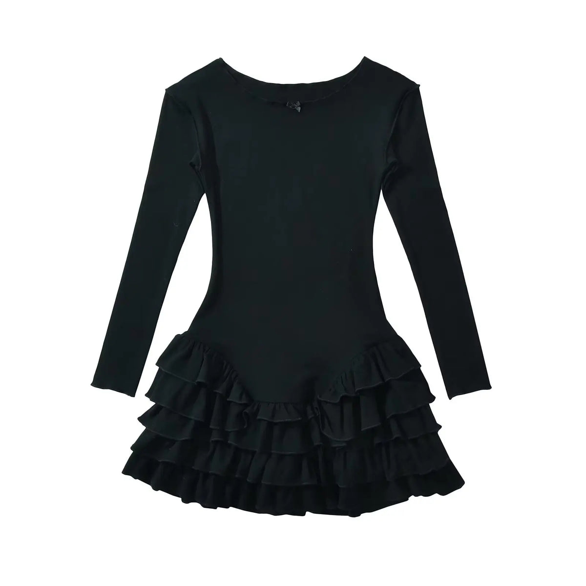 Y2k Long Sleeve O Neck Ruffle Dresses Spring Basics Vestidos Mujer Spicy Girl Style Sexy Mini Dress