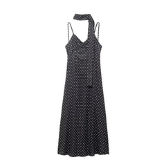 Sexy Backless With Scarf Polka Dot Camisole Dresses