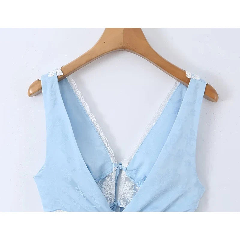 Summer Blue Lace Trim Cutout Mini Dresses
