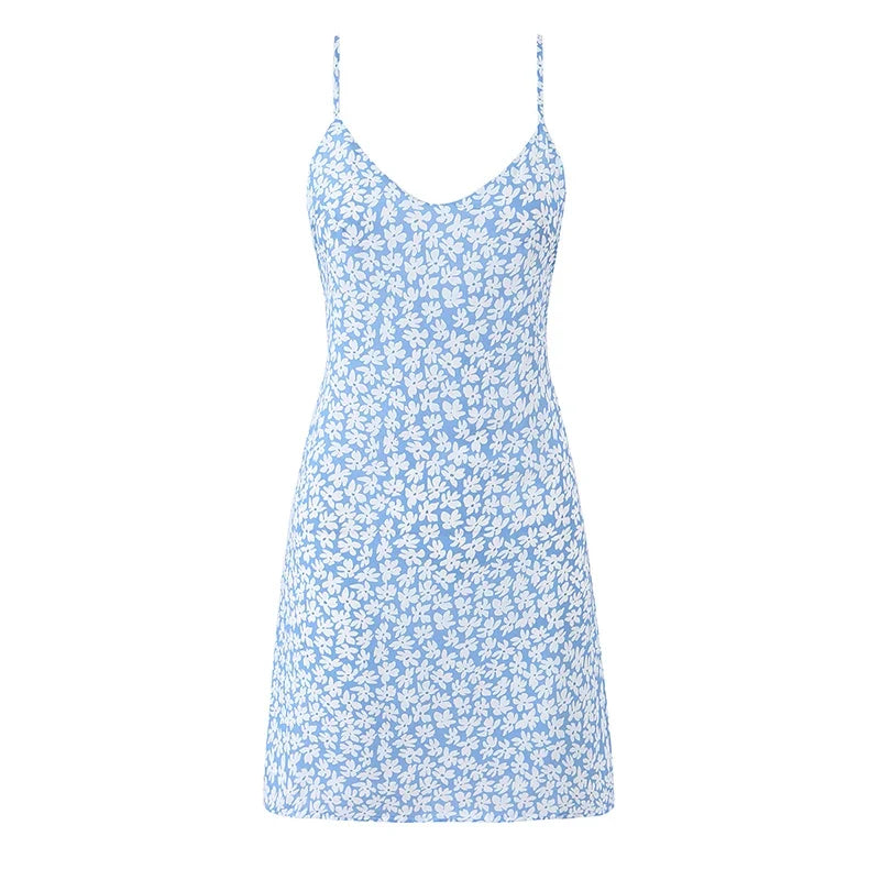 Floral Print V Neck Sling Mini Dresses