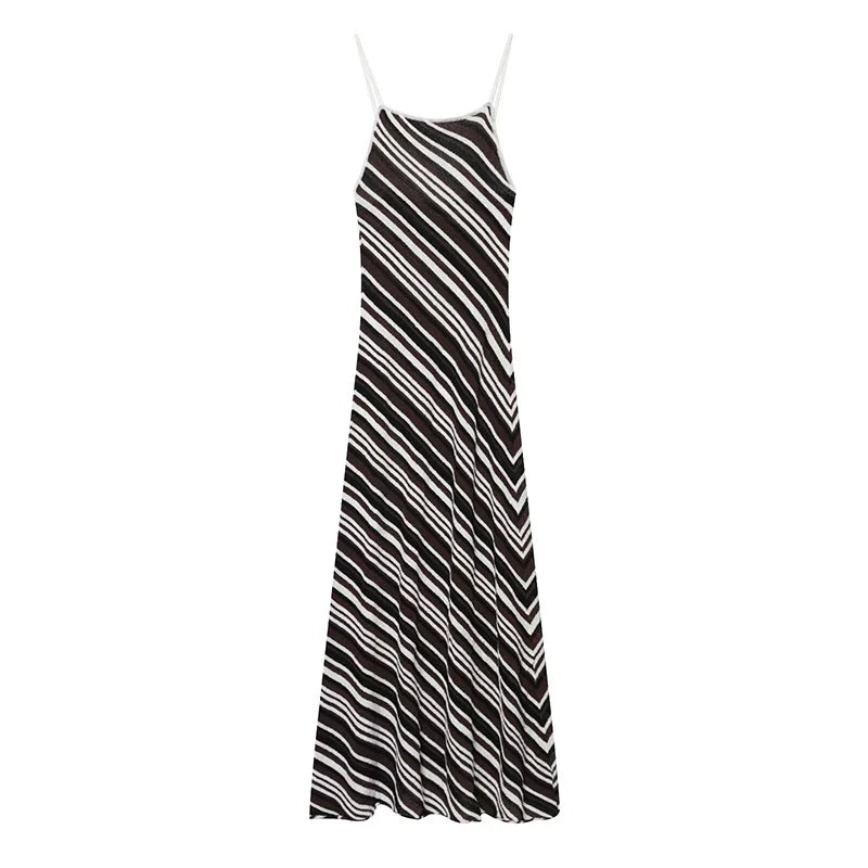 Sexy Spaghetti Straps Striped Midi Dresses