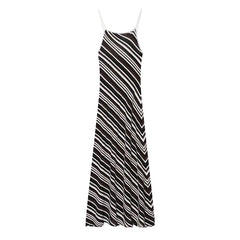 Sexy Spaghetti Straps Striped Midi Dresses
