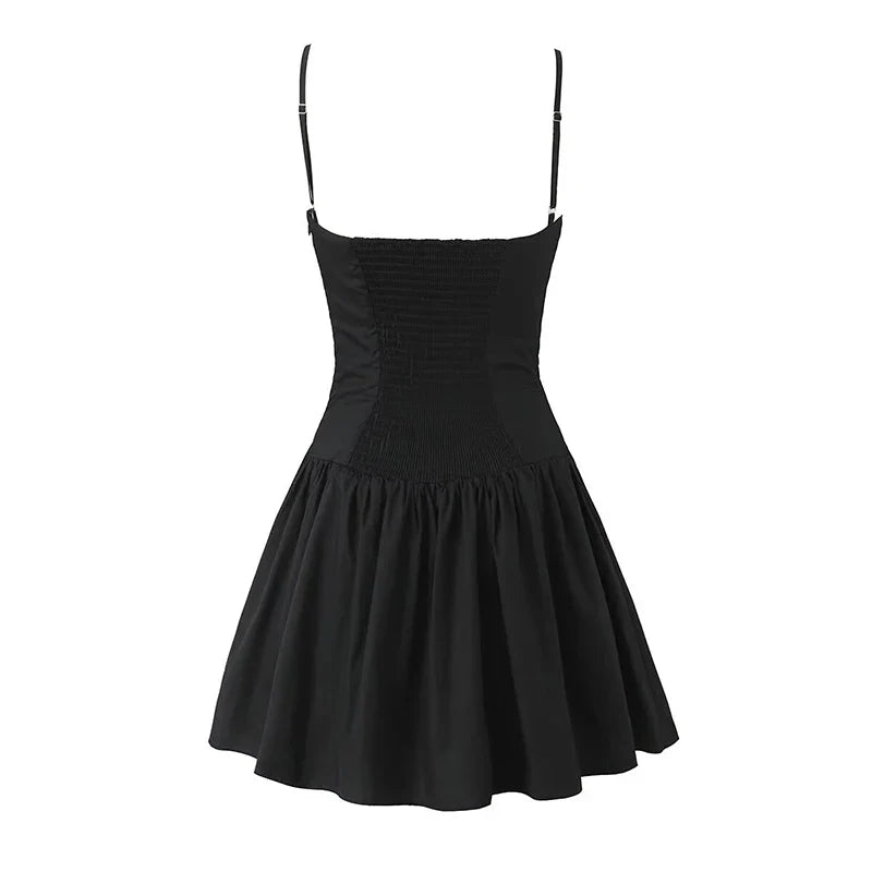 Low Waist Fit And Flare Sling Mini Dresses Wood Ears Summer Sexy Dresses