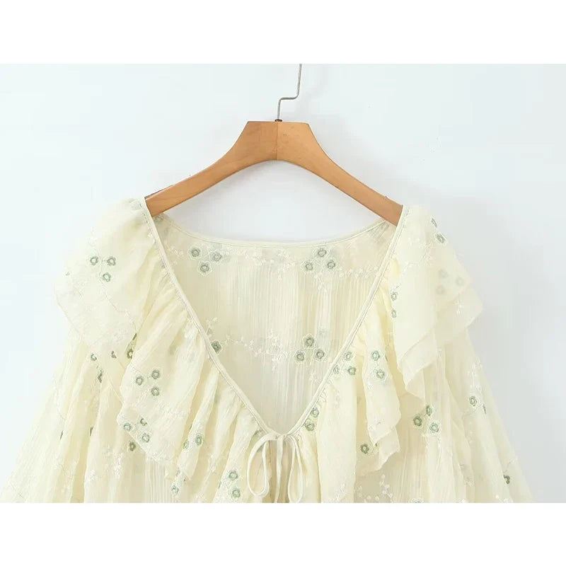 Floral Embroidery Loose Mini Dresses