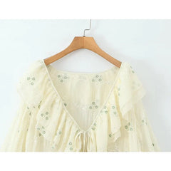 Floral Embroidery Loose Mini Dresses