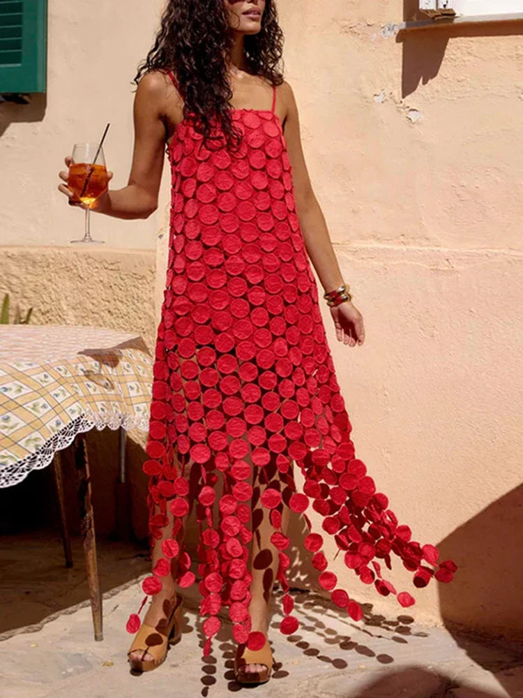 Summer Hollow-out Polka Dot Midi Dresses