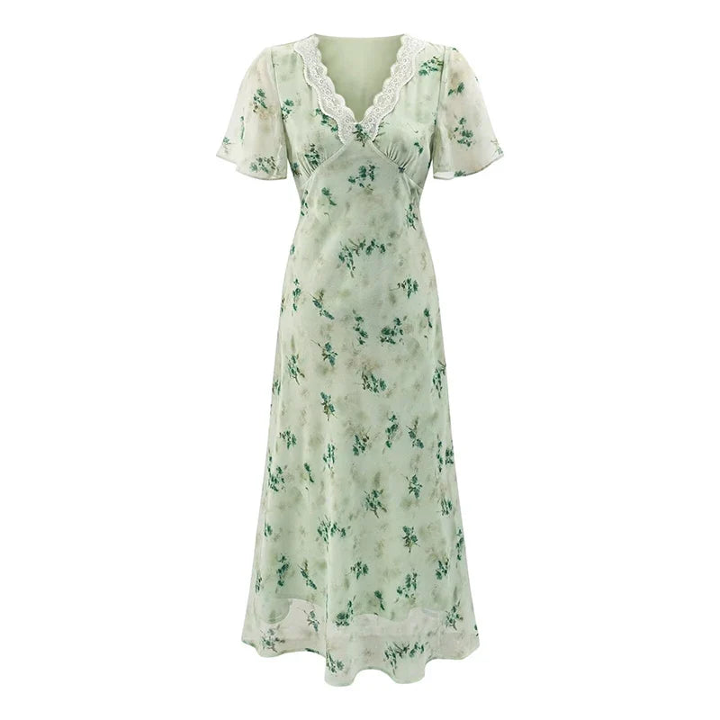 Boho Style Mint Green Floral Print Dresses