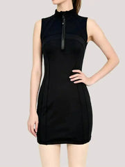 Casual High Neck Half Zipper Sleeveless Yoga Dresses