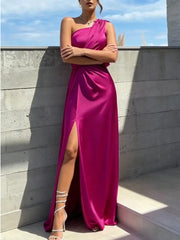 Temperament Slant Neck Irregular Folded Split Dresses