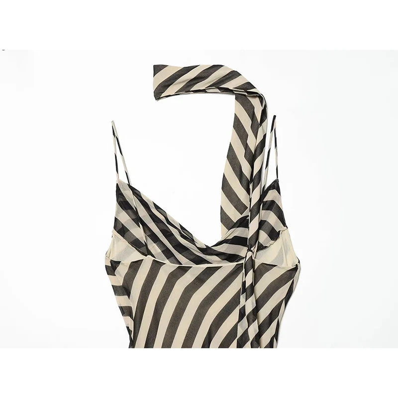 Summer Sexy Spaghetti Strap Striped Long Dresses