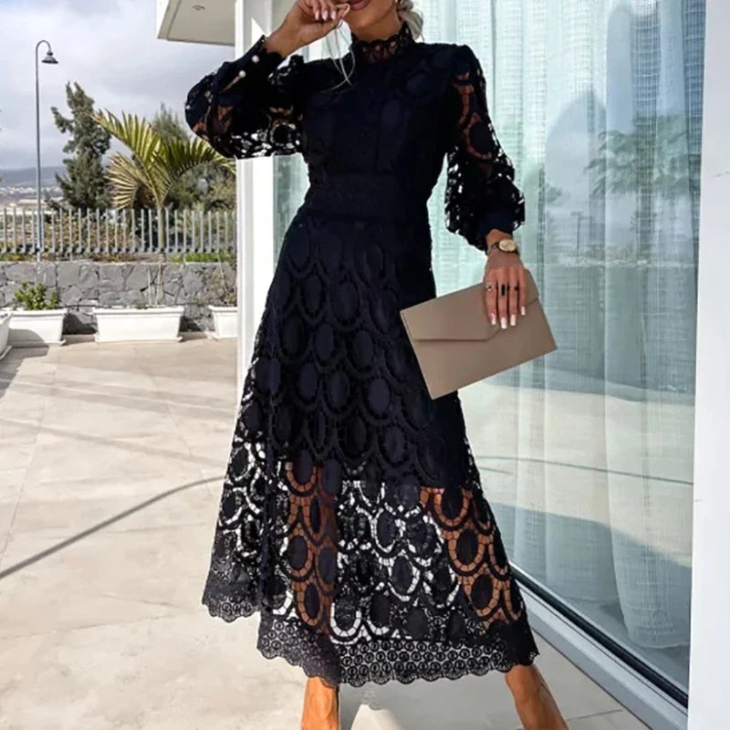 Lady Sexy Hollow Lantern Sleeve Party Dresses