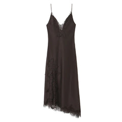 Lace Trim Long Satin Sling Dresses