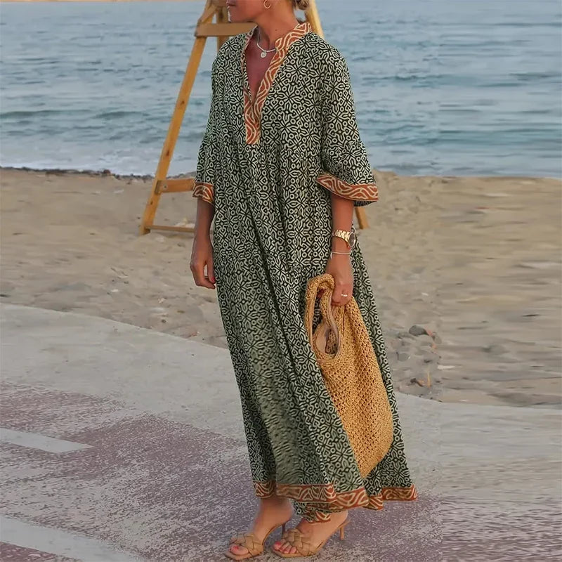V Neck Half Sleeve Summer Vintage Dresses