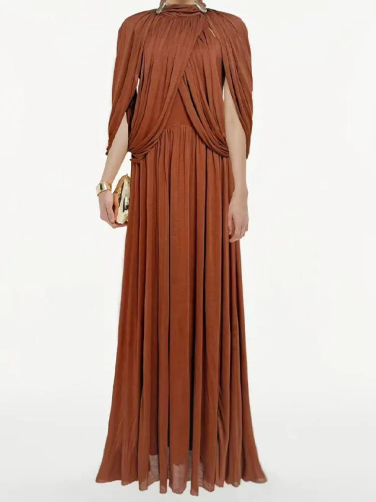 Summer Pleated Elegant Round Neck Chiffon Fashionable Long Dress