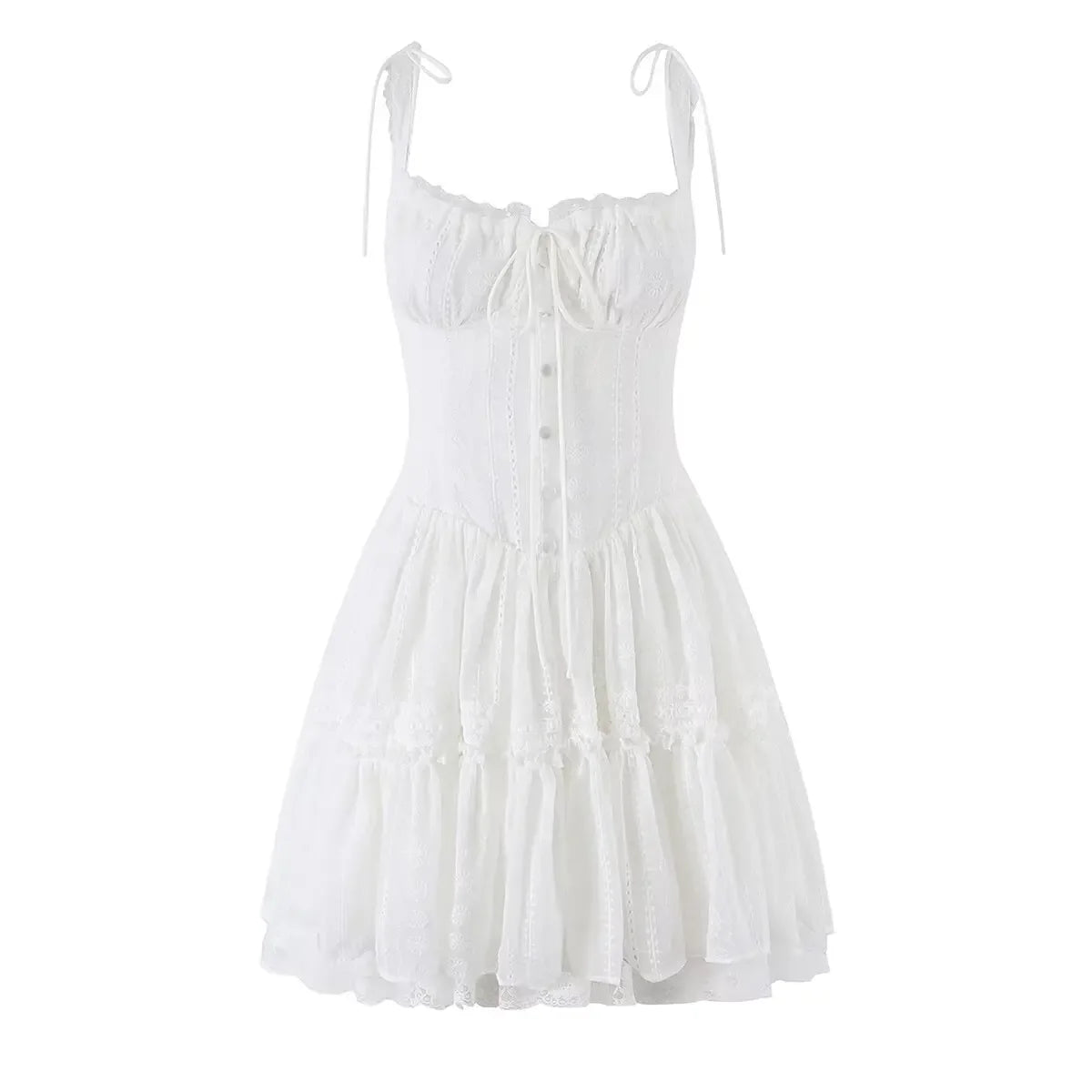 White Embroidery Lace Corset Mini Dresses